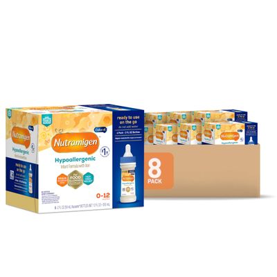 Enfamil Nutramigen Hypoallergenic Baby Formula with Iron, Lactose Free, Colic Relief from Cow&#39;s Milk Allergy Starts in 24 Hours, Brain Building DHA, Probiotic LGG for Immune Support, 2 Fl Oz, 48 Count
