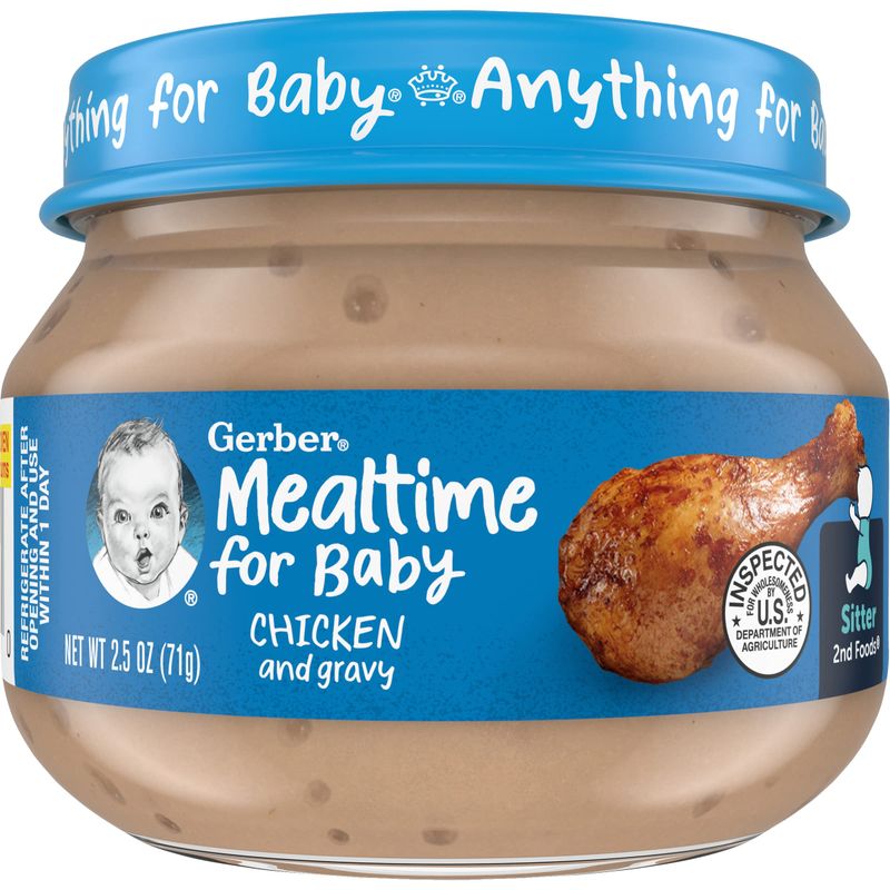 Gerber Mealtime for Baby 2nd Foods Baby Food Jar, Chicken  Gravy, Non-GMO Pureed Baby Food with Essential Nutrients, 2.5-Ounce Glass Jar (Pack of 20 Jars)