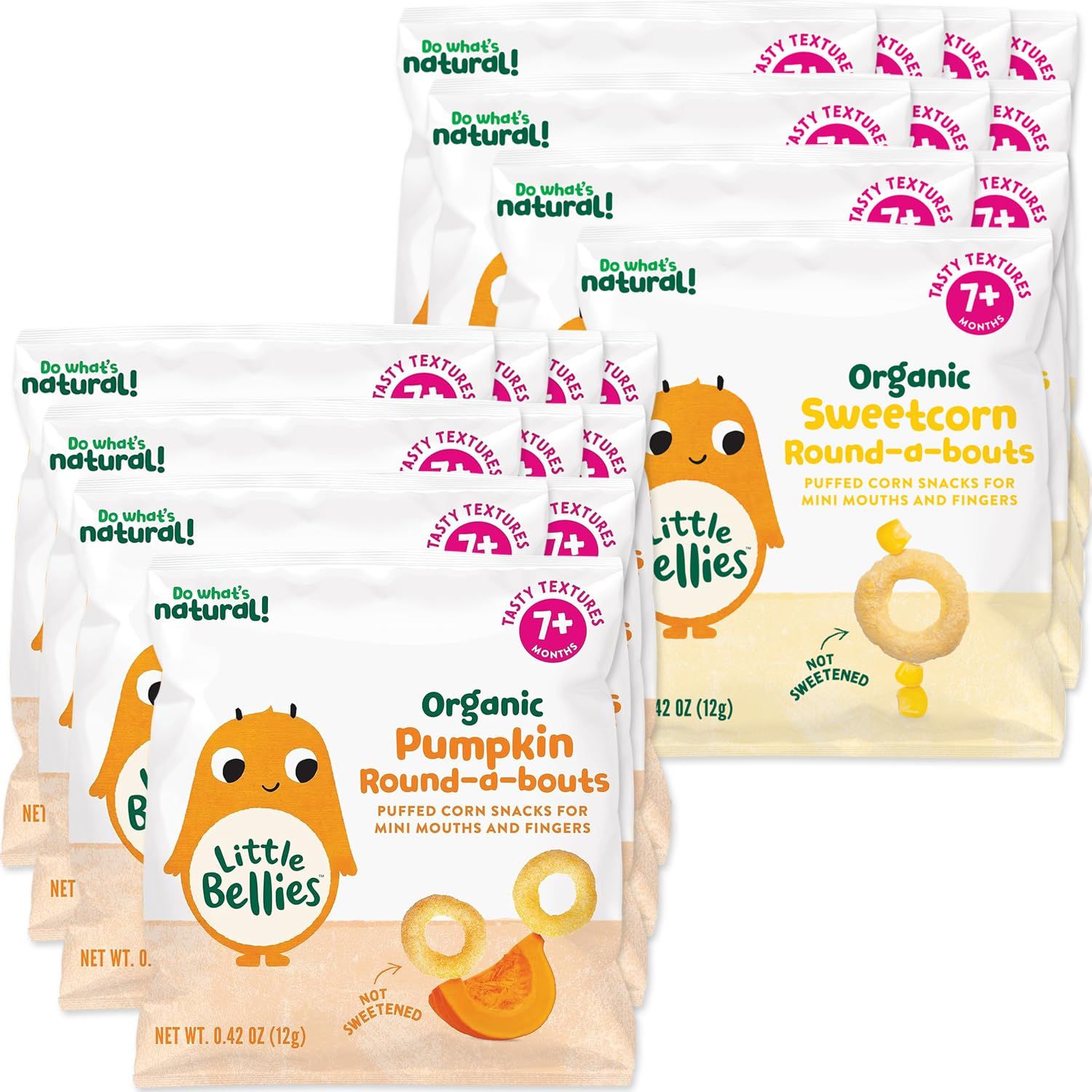 Little Bellies Organic Round-a-Bouts Variety Pack, Sweetcorn  Pumpkin (Pack of 18)