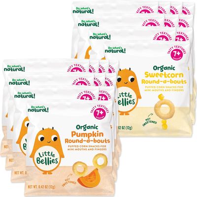 Little Bellies Organic Round-a-Bouts Variety Pack, Sweetcorn  Pumpkin (Pack of 18)