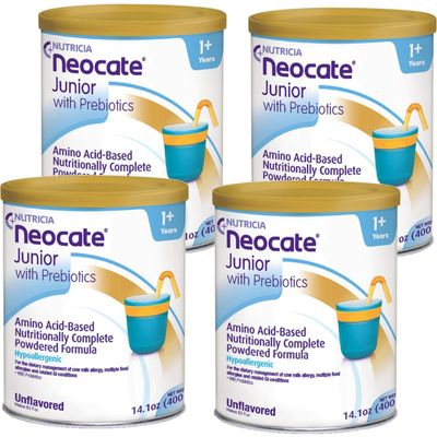 Neocate Junior - Powdered Hypoallergenic, Amino Acid-Based Toddler and Junior Formula - Unflavored - 14.1 Oz Can (Case of 4)