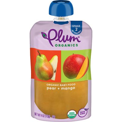 Plum Organics Stage 2 Organic Baby Food - Pear and Mango - 4 oz Pouch - Organic Fruit and Vegetable Baby Food Pouch