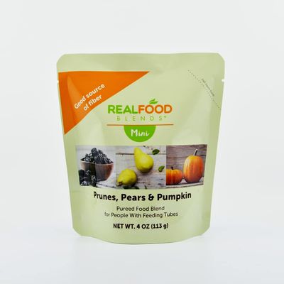 Real Food Blends Mini - Prunes, Pears  Pumpkin - Pureed Blended Snack for Feeding Tubes, 4 Oz Pouch (Pack of 12 Pouches)