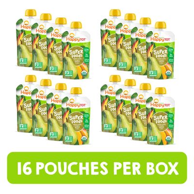 HAPPYTOT Organics Super Foods Stage 4, Pears, Mangos and Spinach  Super Chia, 4.22 Ounce Pouch (Pack of 16) packaging may vary