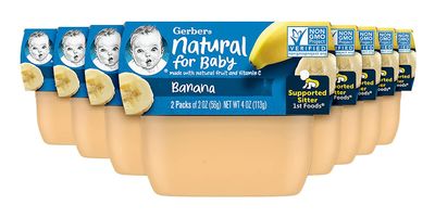Gerber 1st Foods Baby Food Banana Puree, Natural  Non-GMO, 2 Ounce Tubs, 2-Pack (Pack of 8)