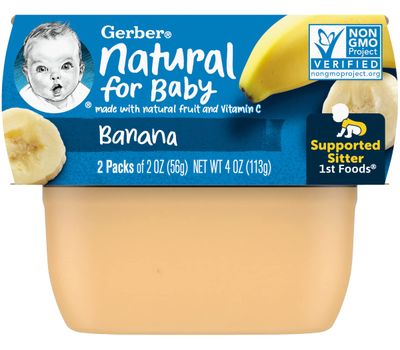 Gerber 1st Foods Baby Food Banana Puree, Natural  Non-GMO, 2 Ounce Tubs, 2-Pack (Pack of 8)