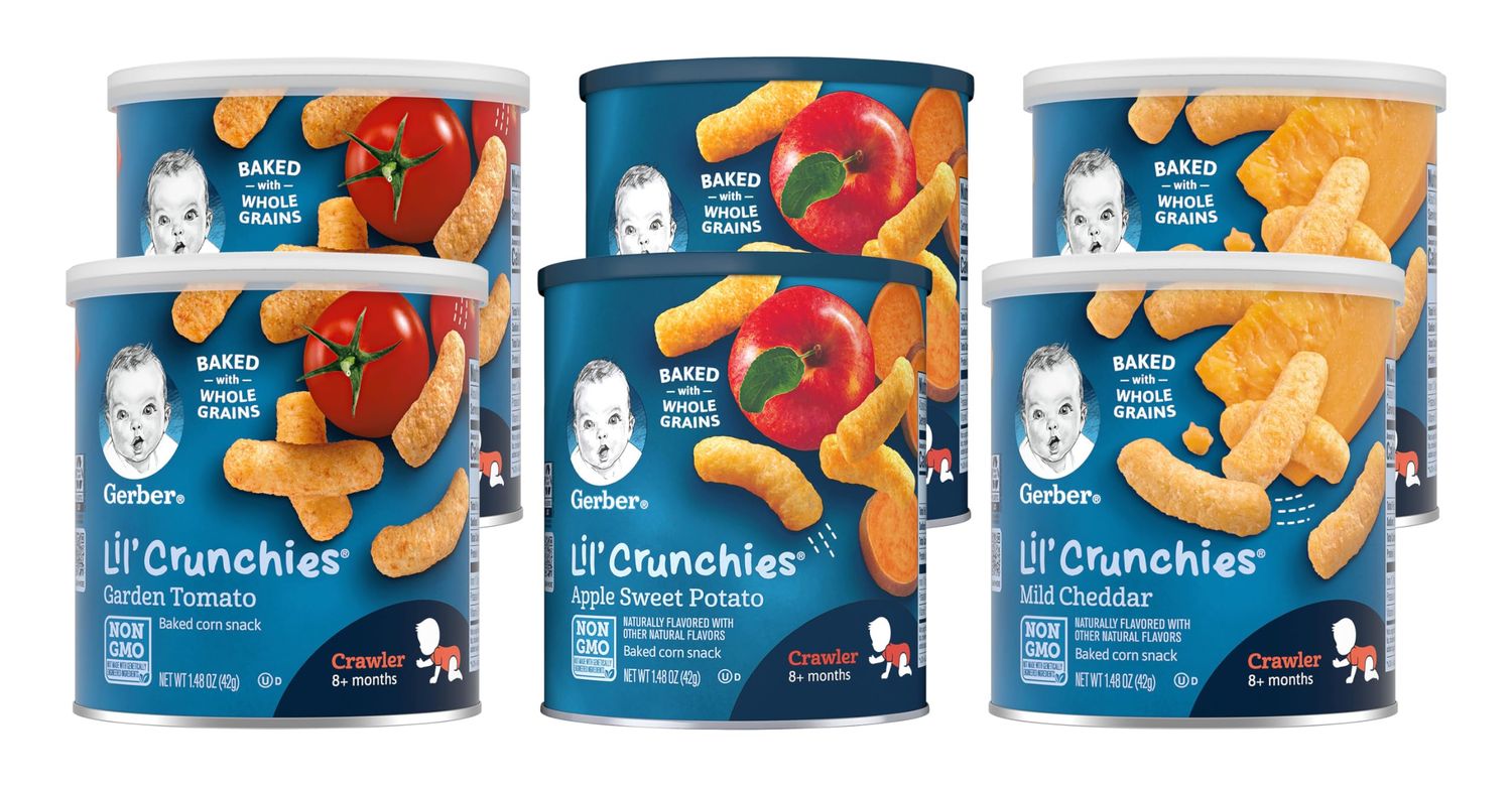 Gerber Lil Crunchies Variety Pack, 2 Garden Tomato, 2 Apple Sweet Potato, 2 Mild Cheddar, 1.48 OZ each (6 CT)