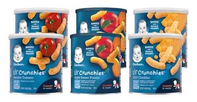 Gerber Lil Crunchies Variety Pack, 2 Garden Tomato, 2 Apple Sweet Potato, 2 Mild Cheddar, 1.48 OZ each (6 CT)