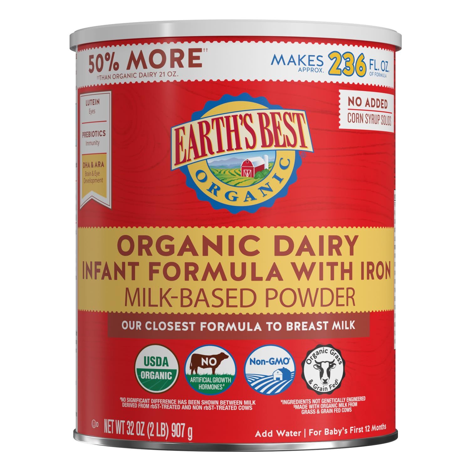 Earth&#39;s Best Organic Dairy Infant Powder Formula with Iron, Omega-3 DHA and Omega-6 ARA, 32 Ounce