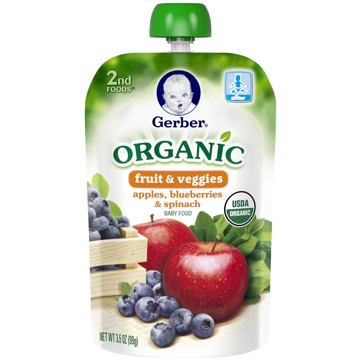 Gerber 2nd Foods Organic, Apples, Blueberries and Spinach (6 Count, 3.5 Oz Each)
