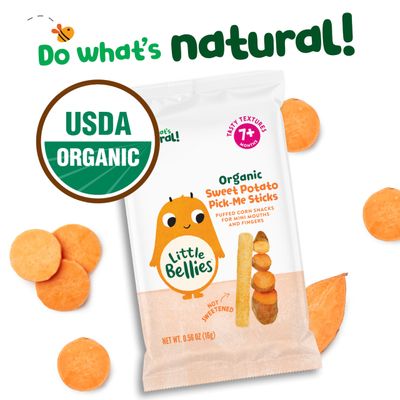 Little Bellies Organic Sweet Potato Pick-Me Sticks Baby Snack (Pack of 5 x 0.56 oz Individual Packs)