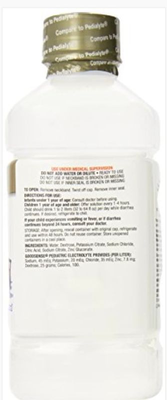 GoodSense Electrolyte Solution, Pediatric Oral Electrolyte Quickly Replenishes Fluids, Zinc, and Electrolytes Lost During Diarrhea and Vomiting, 1 Liter, Unflavored