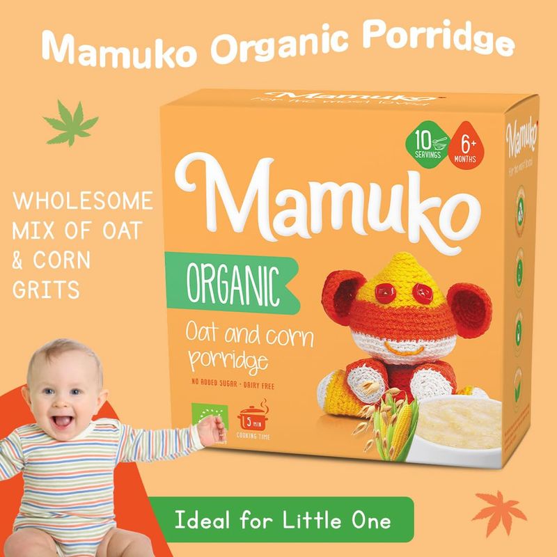 MAMUKO Organic Oat  Corn Grits Porridge - High Fiber Porridge with No Added Sugar, Milk  Preservatives - Vegan Porridge Ideal for Toddlers - (200g - 10 Servings)
