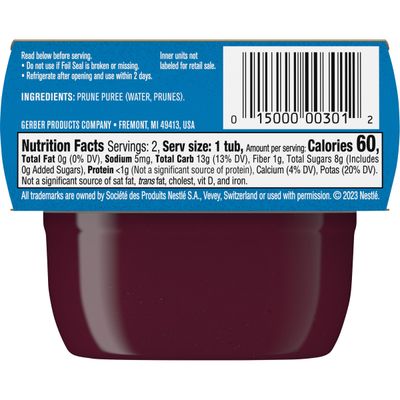 Gerber 1st Foods Baby Food, Prune Puree, Natural  Non-GMO, 2 Ounce Tubs, 2-Pack (Pack of 8)