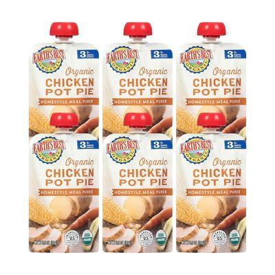 Earth&#39;s Best Organic Baby Food Pouches, Stage 3 Homestyle Meal Puree for Babies 9 Months and Older, Organic Chicken Pot Pie Puree, 3.5 oz Resealable Pouch (Pack of 6)