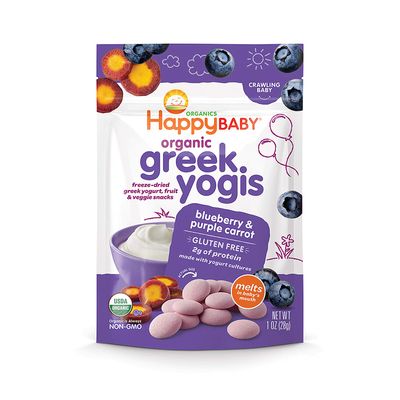Happy Baby Organic Greek Yogis Freeze-Dried Greek Yogurt and Fruit Snacks, BlueberryPurple Carrot, 1 Ounce (Pack of 8)