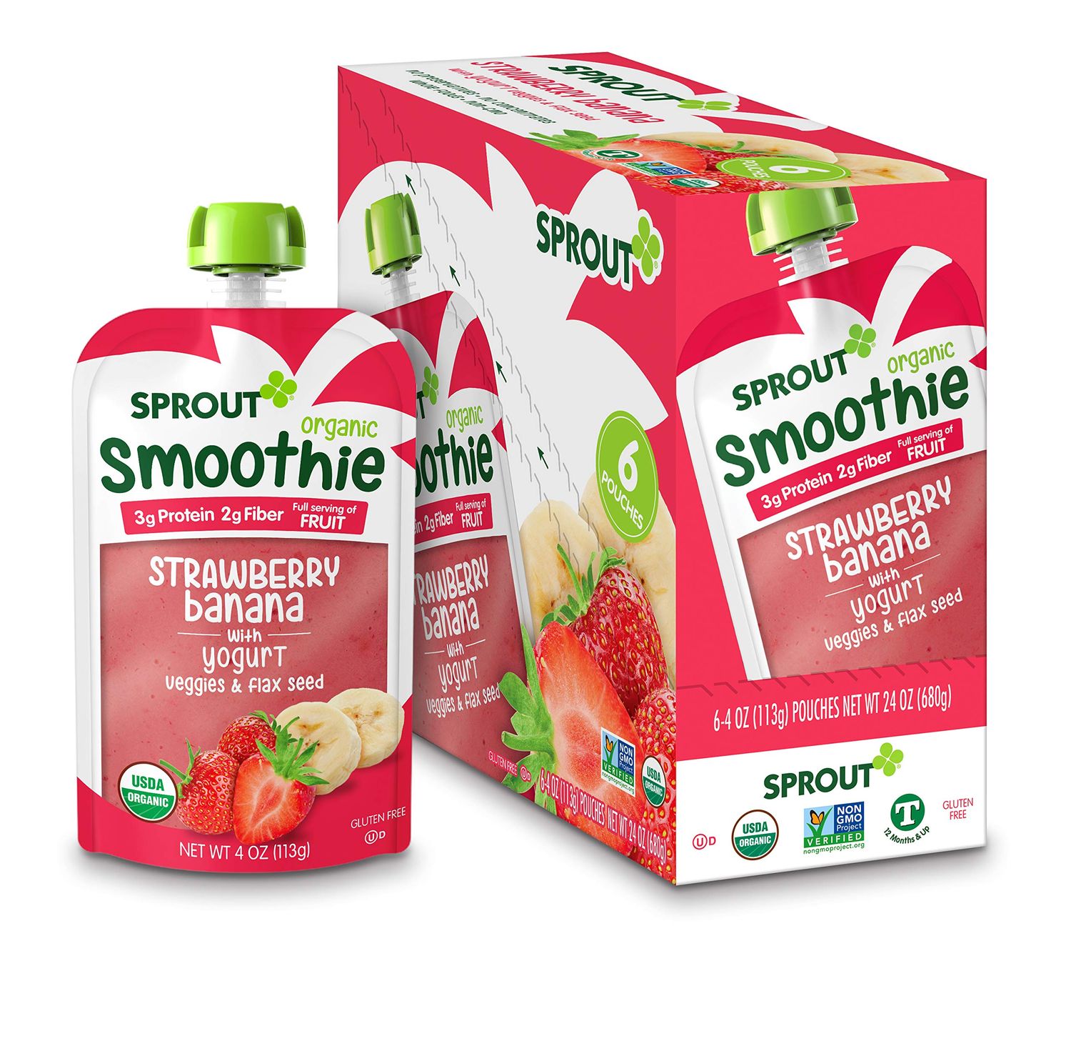 Sprout Organic Toddler Smoothie, Strawberry Banana w Yogurt, 4 Ounce Pouch (Pack of 6)