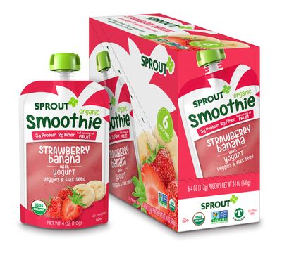 Sprout Organic Toddler Smoothie, Strawberry Banana w Yogurt, 4 Ounce Pouch (Pack of 6)