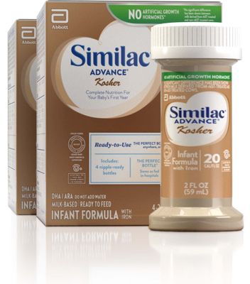Similac Advance Kosher Infant Formula with Iron, 2 Fl OZ - 4 Bottles (2 Pack  8 Bottles) Milk Based, Ready To Feed, Resealable Bottle, Cholov Yisroel, (0-12 Months)