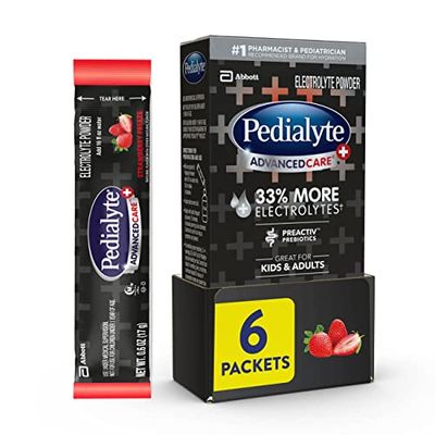 Pedialyte AdvancedCare Plus Electrolyte Powder, with 33 More Electrolytes and PreActiv Prebiotics, Strawberry Freeze, Electrolyte Drink Powder Packets, 0.6 Oz, Pack of 6