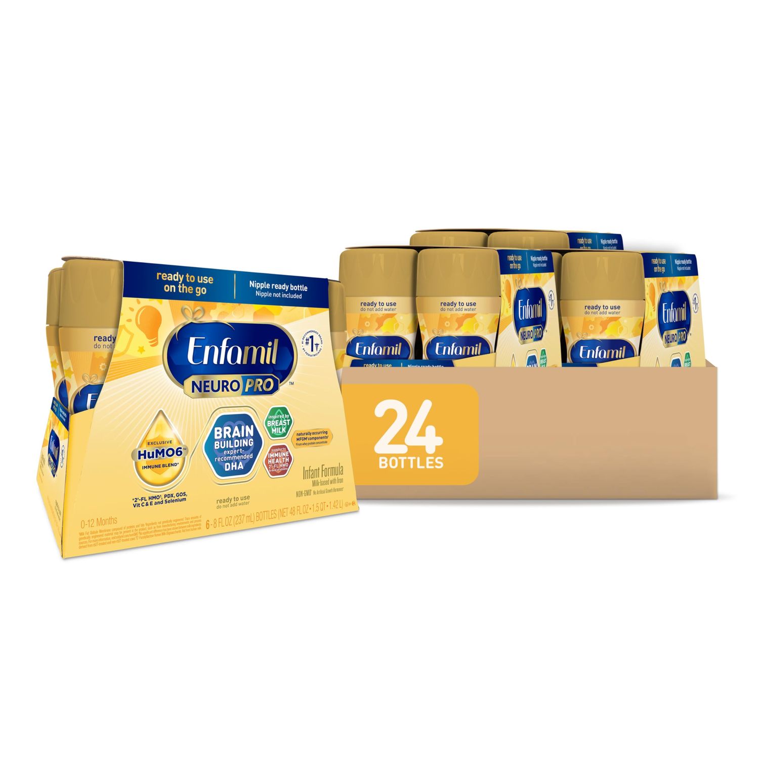 Enfamil NeuroPro Ready to Feed Baby Formula, Ready to Use, Brain and Immune Support with DHA, Iron and Prebiotics, Non-GMO, 8 Fl Oz, 4 Count (Pack of 6), Total 24 bottles