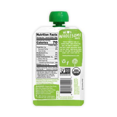 Pumpkin Tree Organics Fruit Snack Pouch, Pear  Fiber  A Squeeze of Lemon, 3.5 Ounce (Pack of 10)