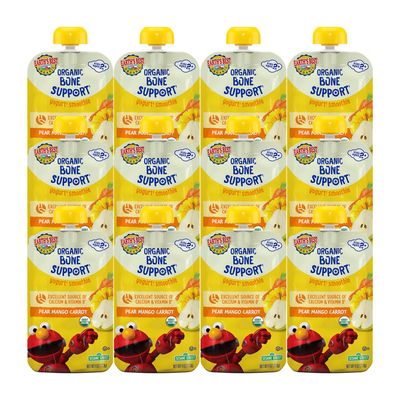 Earth&#39;s Best Organic Kids Snacks, Sesame Street Toddler Snacks, Bone Support Fruit  Veggie Smoothie for Toddlers 2 Years and Older, Pear Mango Carrot, 4 oz (Pack of 12)