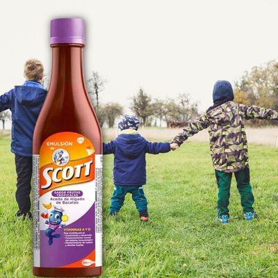 YAHVE - Emulsion de Scott Aceite de hgado de bacalao sabor Frutas Tropicales Pack de 2 de 6.1 fl oz - 180 ml - Suplemento diettico para nios con vitamina A y Calcio -