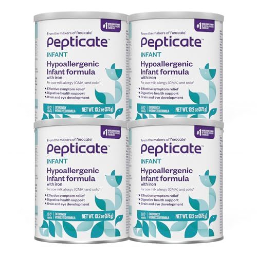 Pepticate Baby Formula, Hypoallergenic Powdered Infant Formula for Cow Milk Allergy, with Omega 3 DHA, ARA, Iron  Prebiotics, 13.2oz (Pack of 4)