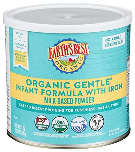Earth&#39;s Best Organic Baby Formula for Babies 0-12 Months, Powdered Milk-Based Gentle Formula with Iron and Easy to Digest Proteins, 21 oz Formula Container
