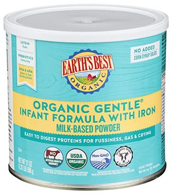 Earth&#39;s Best Organic Baby Formula for Babies 0-12 Months, Powdered Milk-Based Gentle Formula with Iron and Easy to Digest Proteins, 21 oz Formula Container