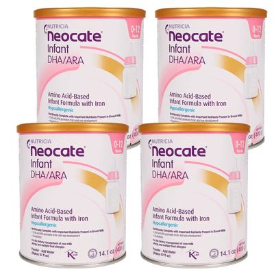 Nutricia Neocate Infant - Hypoallergenic, Amino Acid-Based Baby Formula - Well-Tolerated  Supports Normal Growth - Infant Formula with DHA, ARA  Iron - 14.1 oz can (Pack of 4)