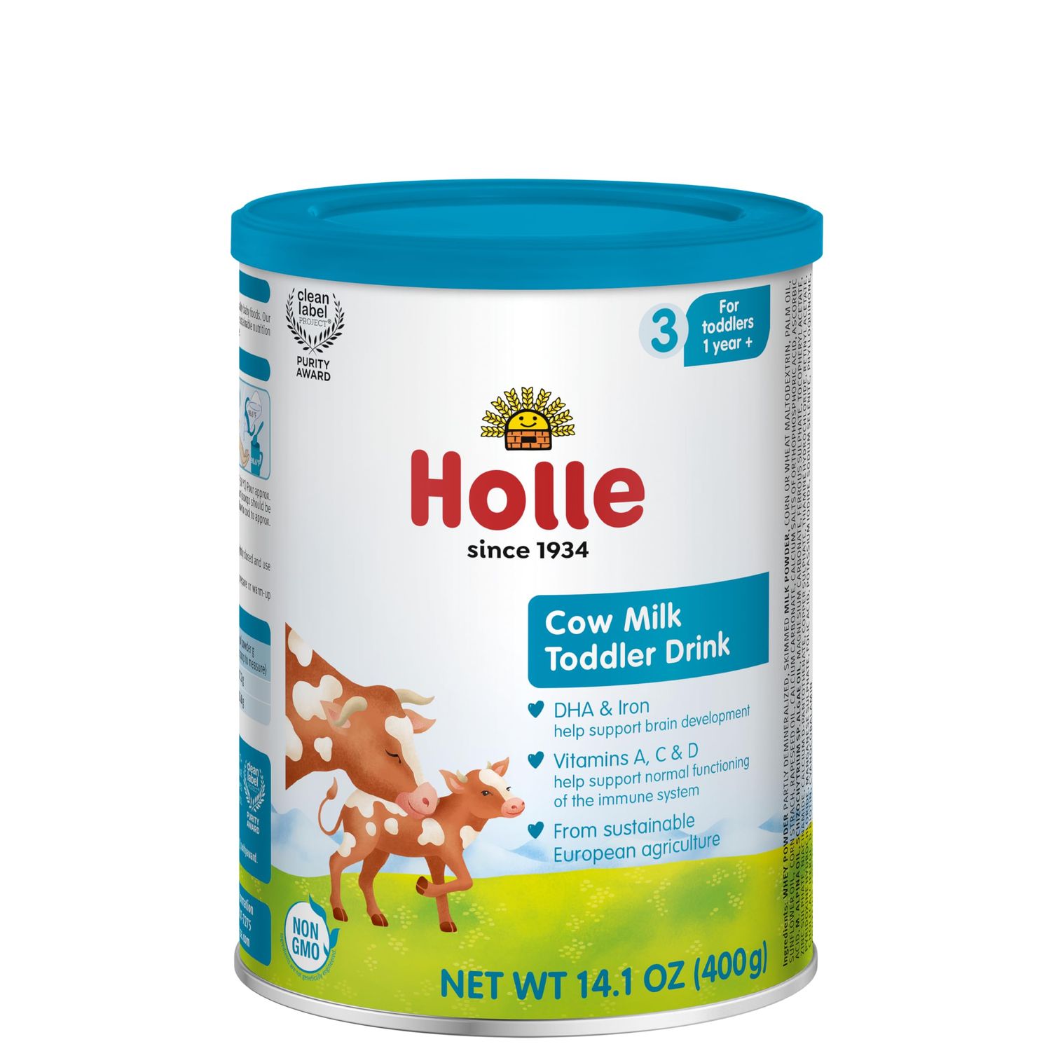 Holle Cow Toddler Milk Powder - Stage 3 - Vitamin-Rich, Non-GMO Toddler Drink Made with Skimmed Milk  Partly Demineralized Whey - Soy  Gluten Free - Safe for Children 12 Months to 3 Years Old