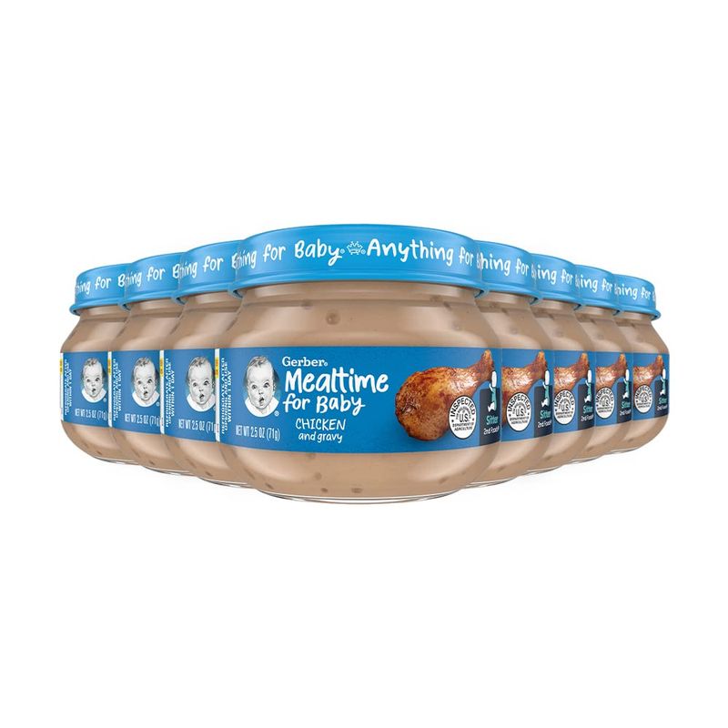 Gerber Baby Foods 2nd Foods Meat, Chicken  Gravy, Mealtime for Baby, 2.5 Ounce Jar (Pack of 10)