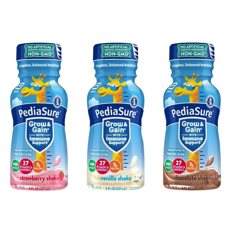PediaSure Grow  Gain Nutrition Shake for Kids, Immune Support Shake Variety Sampler Pack - 12 Pack Of 8 Fl Oz Bottles - By Obanic (12-Pack)