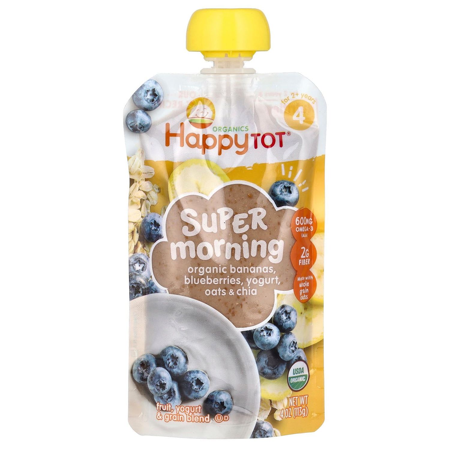 HAPPY TOT BABY Organic Banana Blueberry Yogurt  oats Super Morning, 4 OZ
