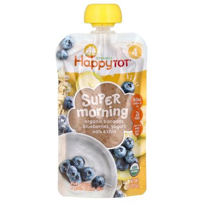 HAPPY TOT BABY Organic Banana Blueberry Yogurt  oats Super Morning, 4 OZ