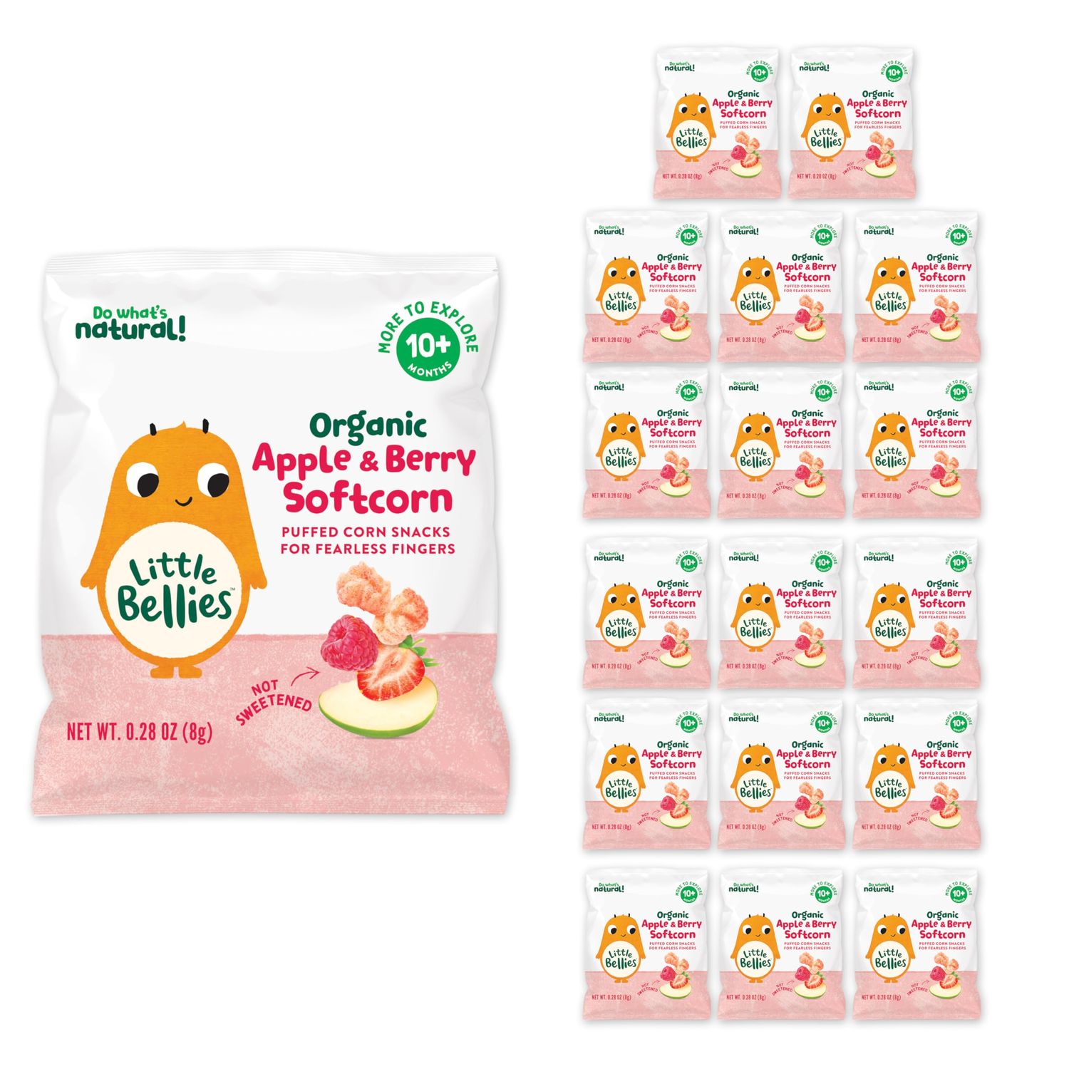 Little Bellies Organic Apple  Berry Softcorn Baby Snack (Pack of 18 x 0.28 oz Individual Packs)
