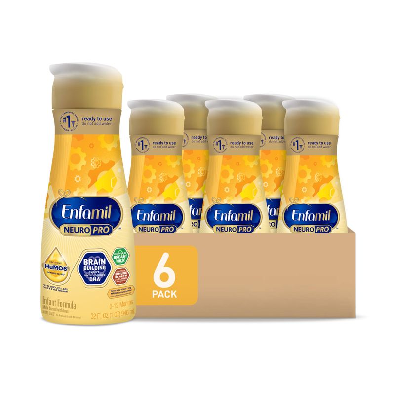 Enfamil NeuroPro Baby Formula, MFGM 5-Year Benefit, Expert-Recommended Brain-Building Omega-3 DHA, Exclusive Immune Supporting HuMO6 Blend, Ready-to-Feed Infant Formula, Liquid, 32 Fl Oz (6 Count)