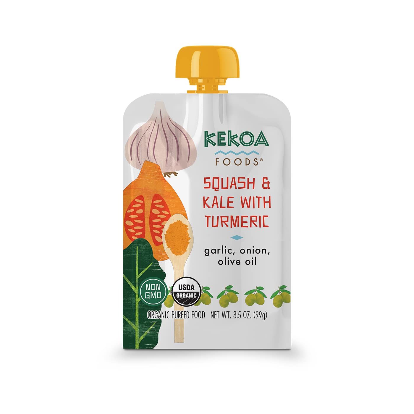Kekoa Foods 100 Organic Vegetarian Baby Food Puree - Gluten-Free, Vegan, 3.5 oz Squeeze Pouch (Squash  Kale with Turmeric, 6 pack)