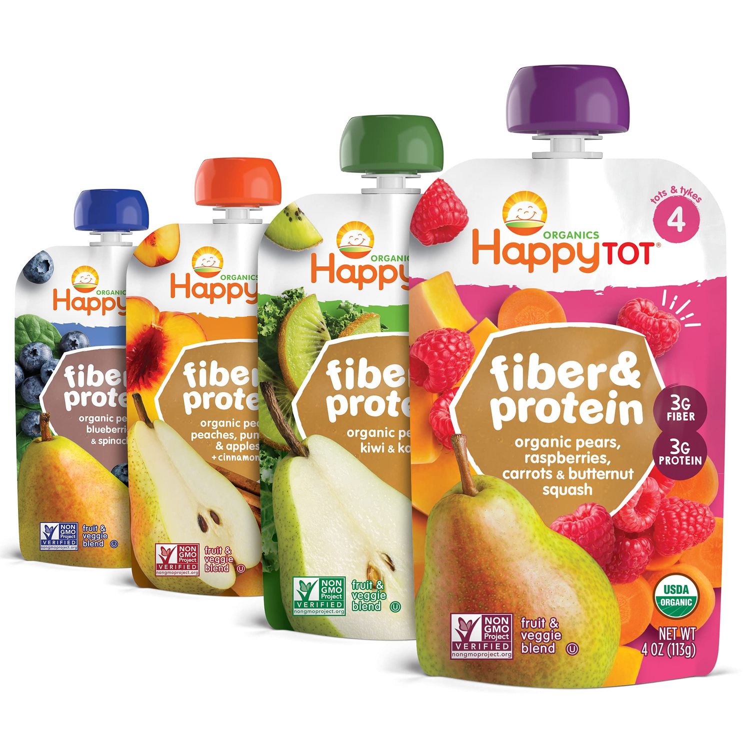 Happy Tot Organics Stage 4 Baby Food Pouches, Gluten Free, Vegan Snack, Fiber  Protein Fruit  Veggie Puree, Fruit  Veggie Variety Pack, 4 Ounce (Pack of 16), Amazon Exclusive