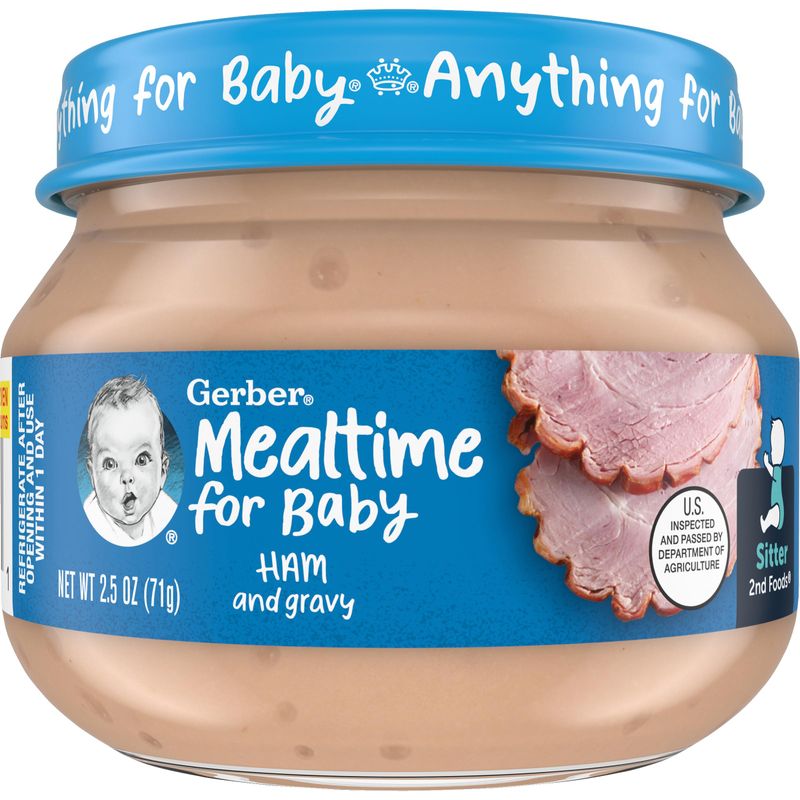 Gerber 2nd Foods Mealtime for Baby Pureed Baby Food Jar Variety Pack, 6 Ham  Gravy Jars, 6 Turkey  Gravy Jars, 2.5 Ounce Jars (12 CT)