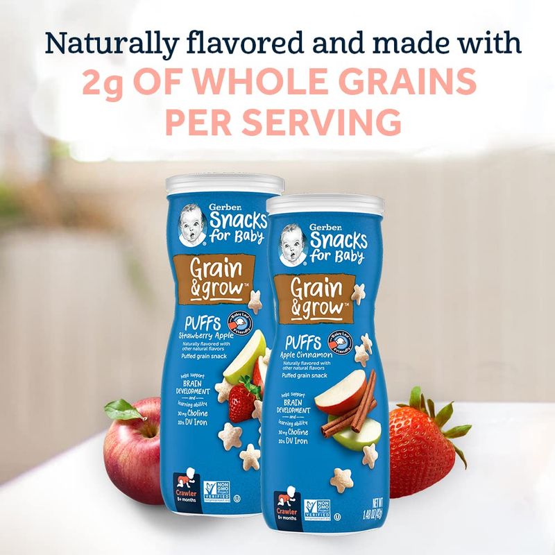 Gerber Baby Snacks Puffs Variety Pack, Banana  Strawberry Apple, 1.48 Ounce - 2 count of four packs, Package may vary, 1.48 Ounce (Pack of 8)