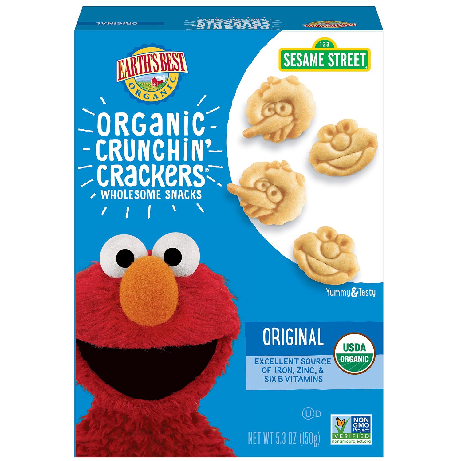 Earth&#39;s Best Organic Sesame Street Toddler Crunchin&#39; Crackers, Original, 5.3 oz. Box
