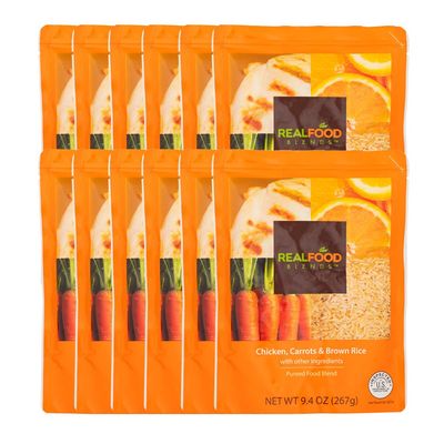 Real Food Blends Chicken, Carrots  Brown Rice - Pureed Food Meal for Feeding Tubes, 9.4 oz Pouch (Pack of 12 Pouches)