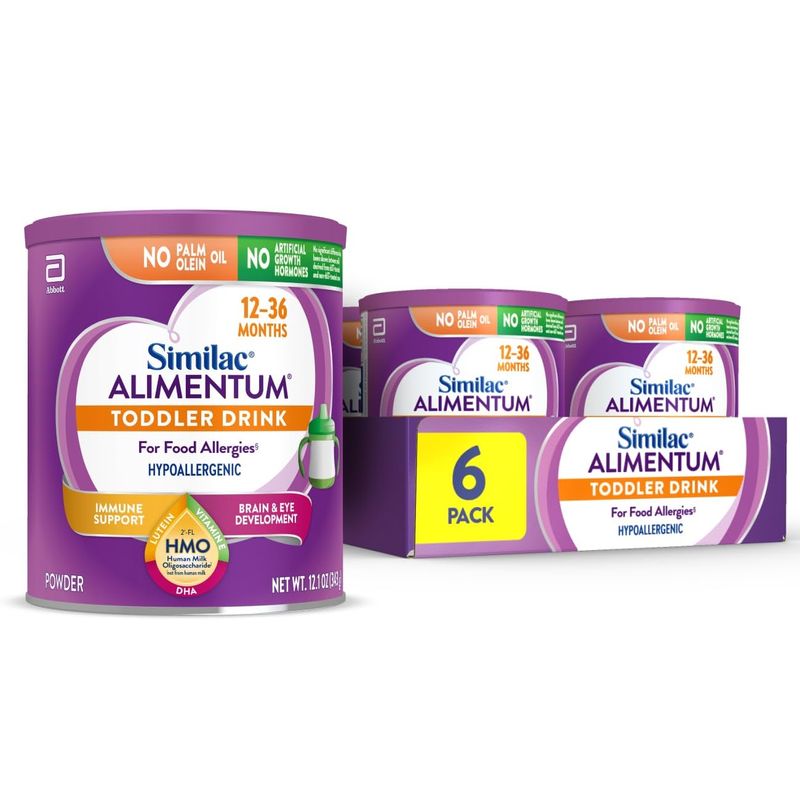 Similac Alimentum Toddler Drink with 2&#39;-FL HMO, Hypoallergenic, for Food Allergies, Suitable for Lactose Sensitivity, 12.1-oz Can, 6 Count