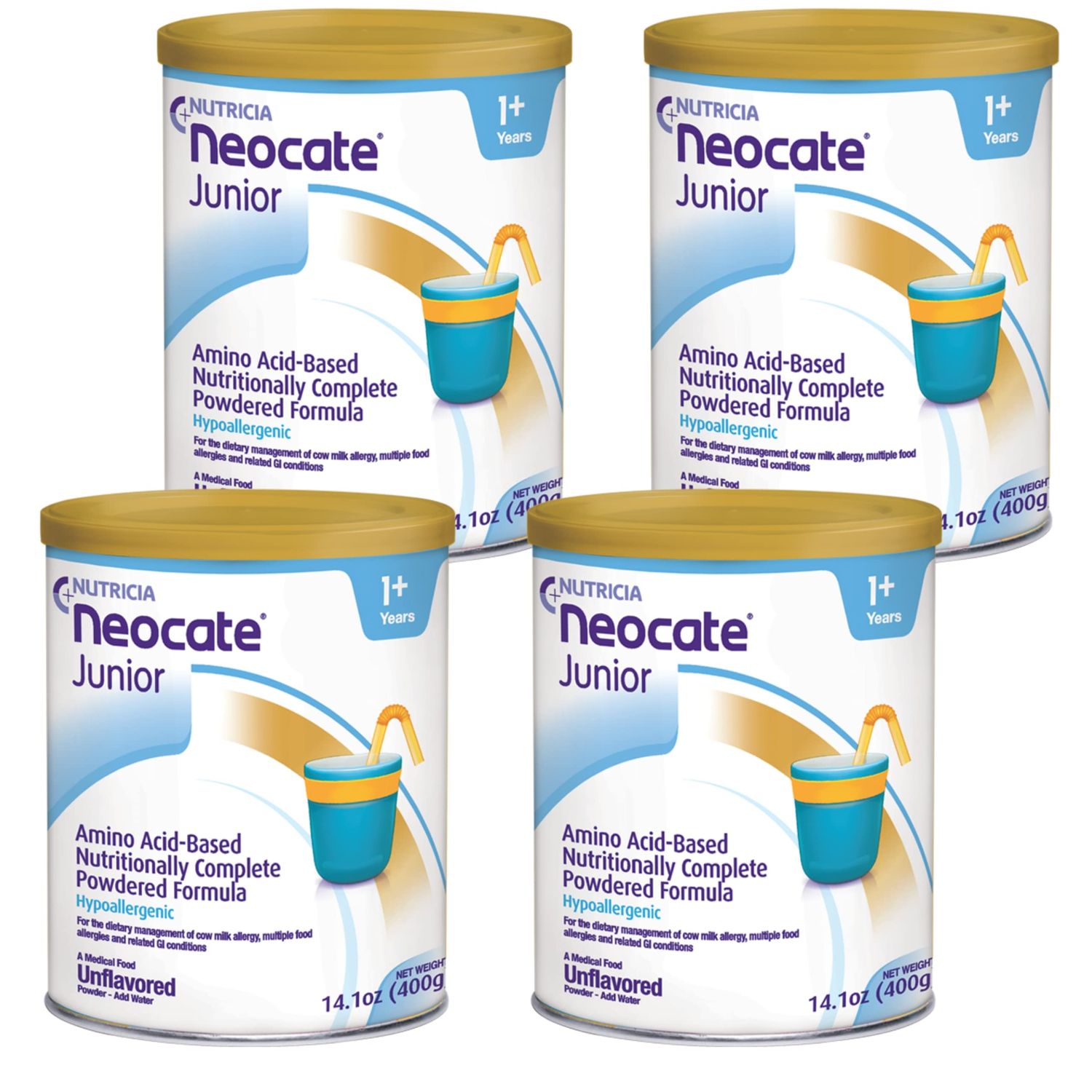 Neocate Junior - Formula Made from Hypoallergenic Amino Acids - Unflavored, 14.1 Oz Can (Case of 4)