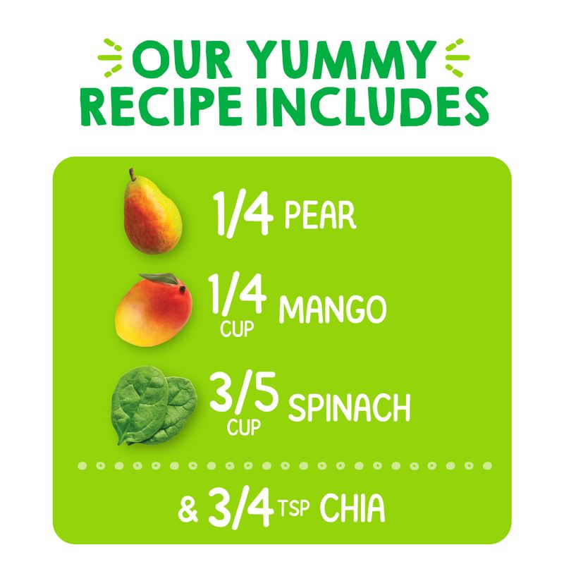 Happy Tot Organics Stage 4 Baby Food Pouches, Gluten Free, Vegan Snack, SuperFoods Fruit  Veggie Puree, Pears, Mango, Spinach  Chia, 4.22 Ounce (Pack of 1)