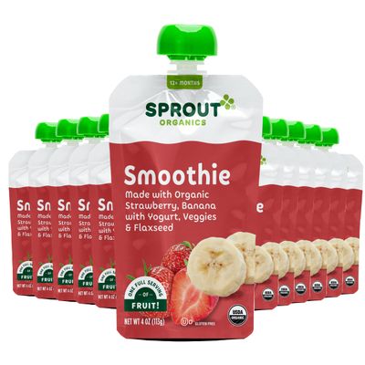 Sprout Organic Baby Food, Stage 4 Toddler Smoothie Pouches, Strawberry Banana  Yogurt, 4 Oz Purees (Pack of 12)