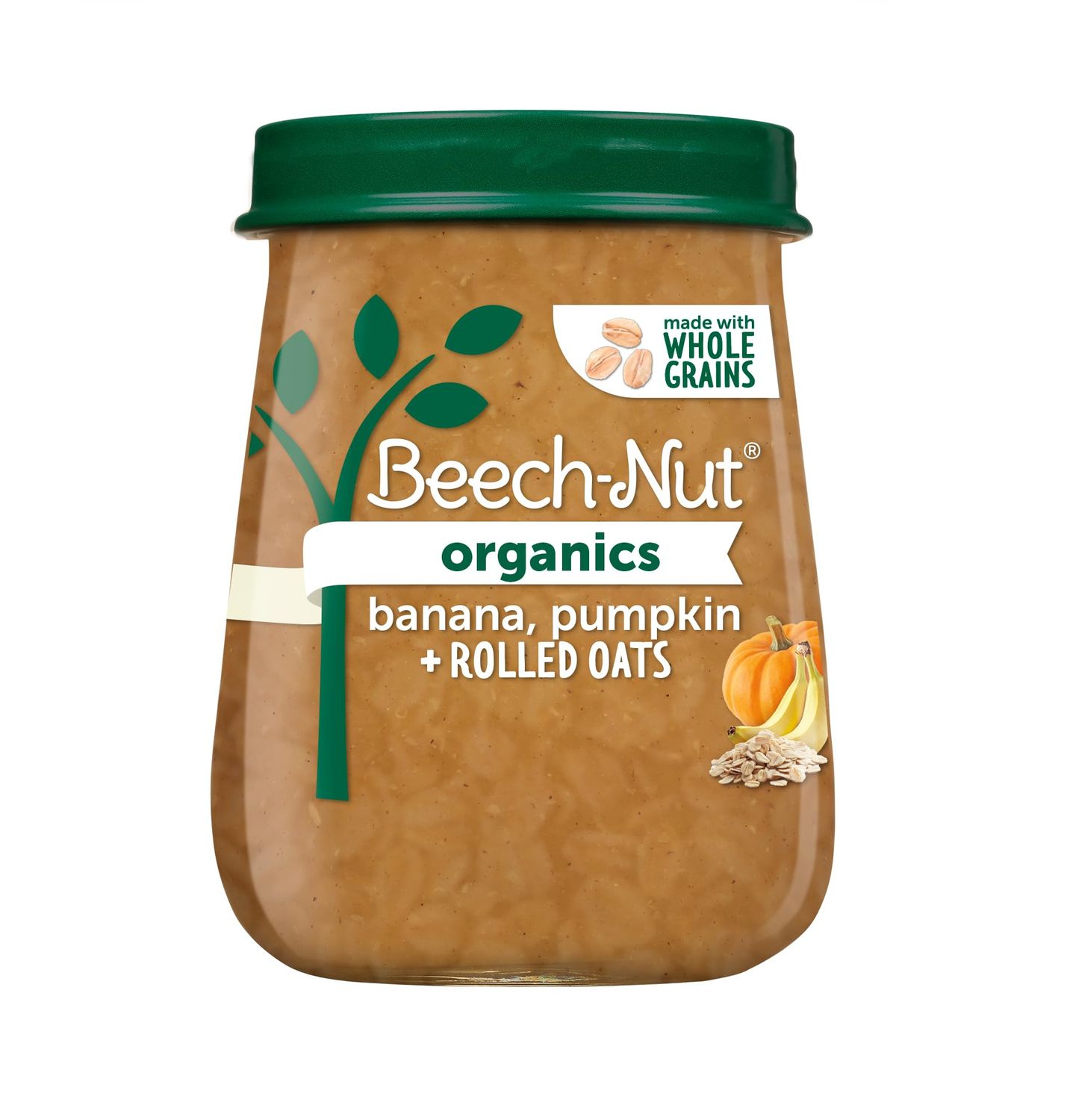 Beech-Nut Organic Baby Food Jars, Organic Banana Pumpkin  Rolled Oats Puree, Stage 3 Baby Food for Babies 8 Months and Up, Non-GMO, 4oz Glass Jars, 10ct
